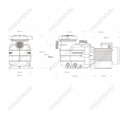 Насос Hayward PL 81003E2 IE2 (220В, ПФ, 7.3м³/ч*8м, 0.36кВт, 0.33лс) (SP81025Z1C)
